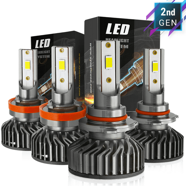 2X H4 H7 H11 9005 4-Sides LED Headlight 200W 20000LM Hi/Low Kit Bulbs Beam 6000K